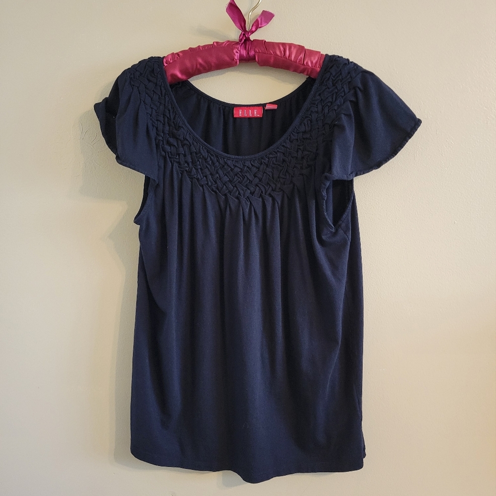4/$15 SALE Elle | Black Flutter Sleeve Scoop Neck Blouse Top Large EUC